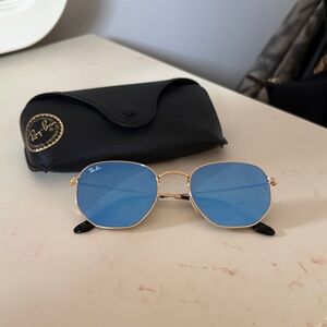 Ray Ban Hexagonal Sunglasses With Blue Tint